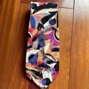 Emilio Ponti Imported Silk Abstract Art Tie 60”x3.625” Colorful Picasso Inspired
